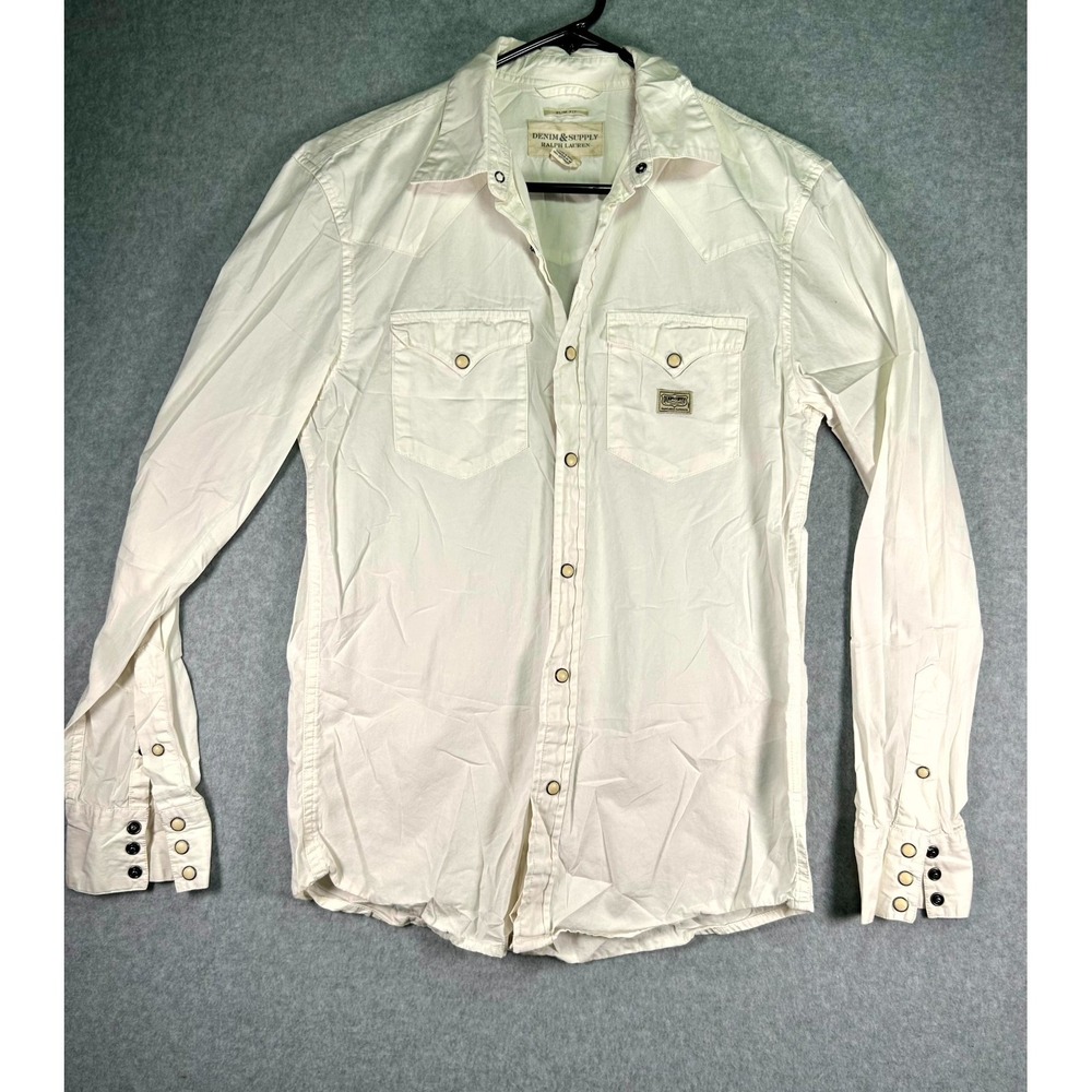 Stain* Denim & Supply Ralph Lauren Western Pearl Snap Mens S White Slim Shirt